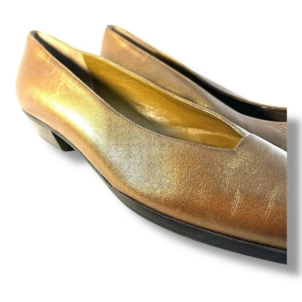 Bruno MAGLI Italian Bronze Leather Flats slight pointed Toe SZ 9AA or 9 AAAA?